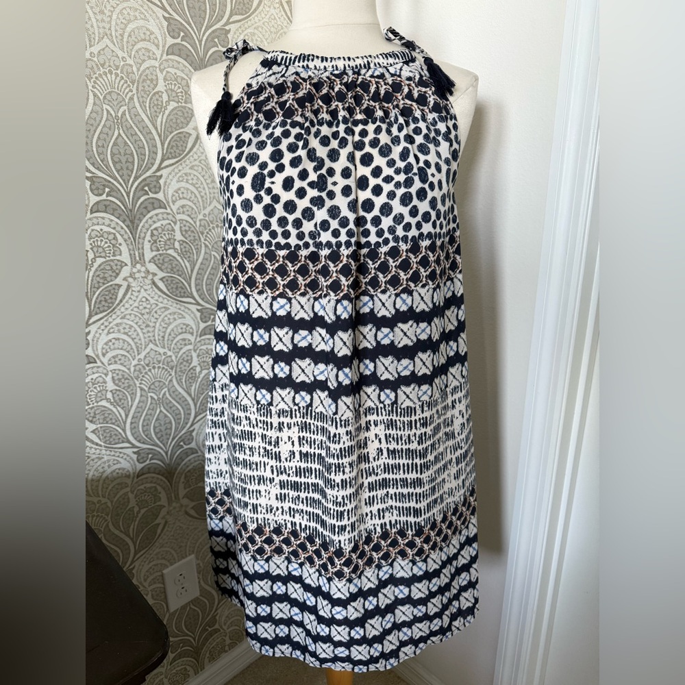 Navy and White Patterned Halter Dress size L